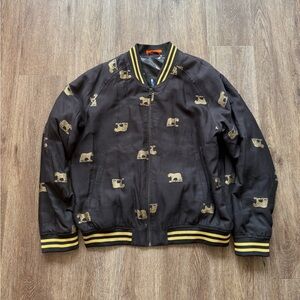 TALLIA Black and Gold Patterned Bomber Jacket
